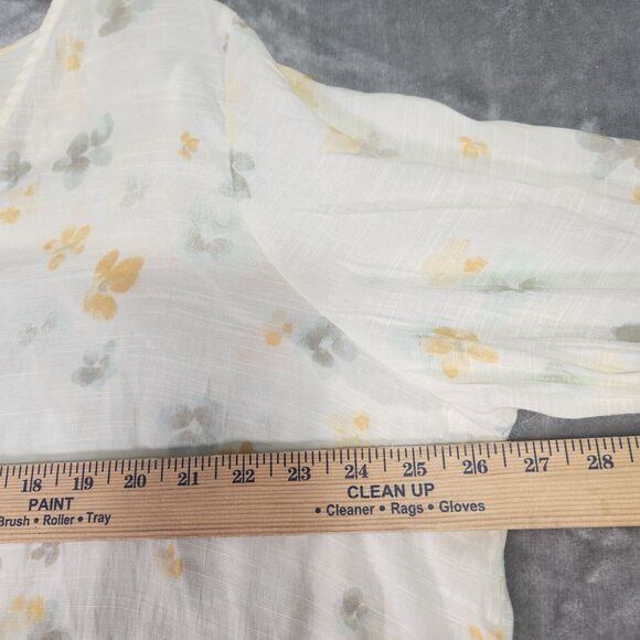 Como Blu Womens Button Up Top 2X Pale Yellow Floral Tie Waist Cottage Peasant - Picture 8 of 9